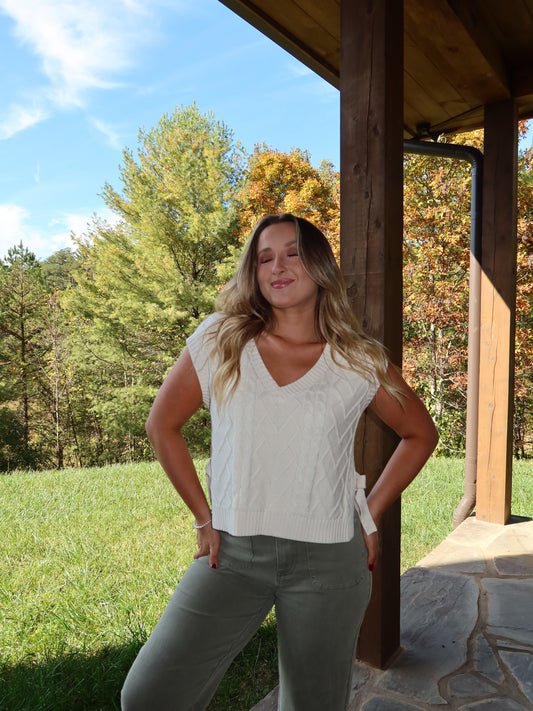 Lacy Tie Sweater Vest - Cream