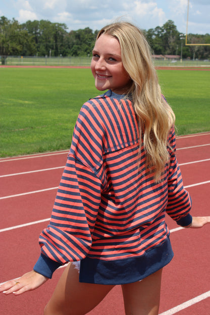 Lexi Sweater - Coral/Navy
