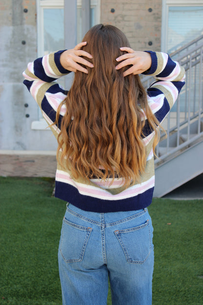 Rory Striped Cardigan - Navy