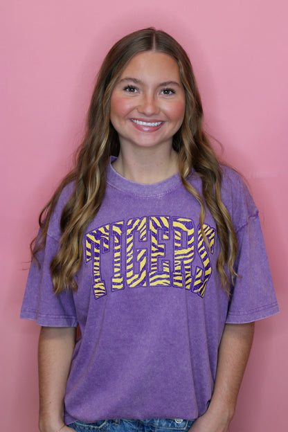 Tigers Vintage Washed Purple Tee