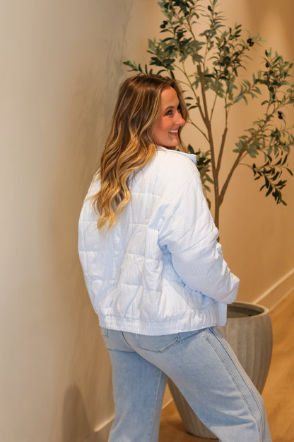 Oxford Striped Quilted Jacket - Light Blue