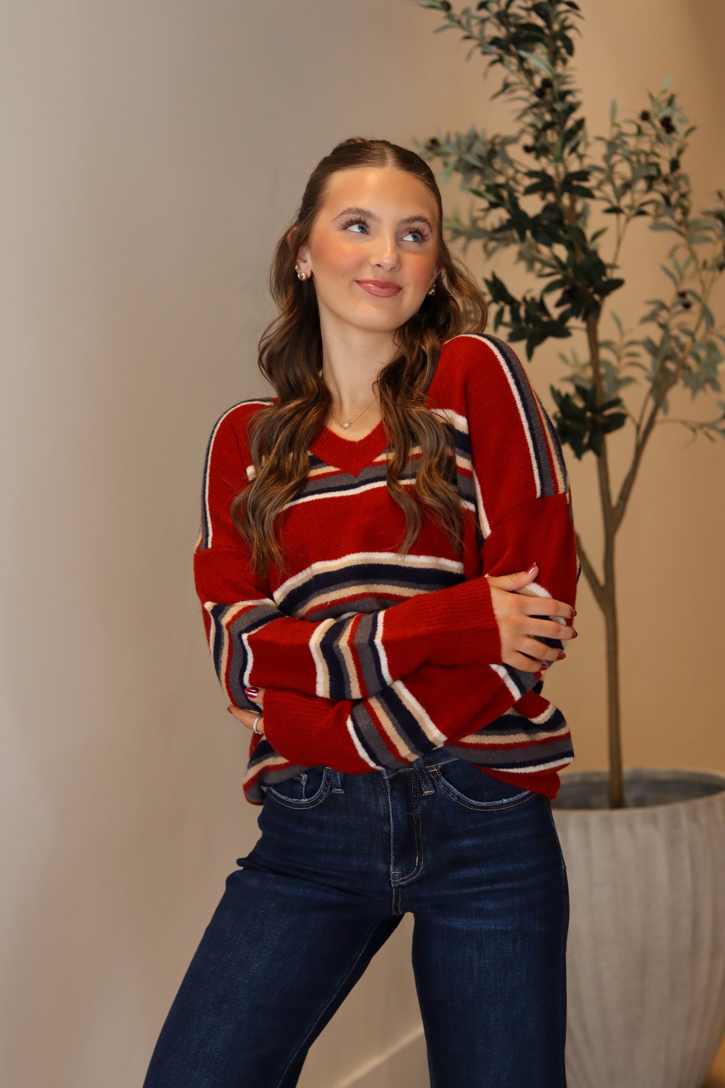 Henley Striped Sweater