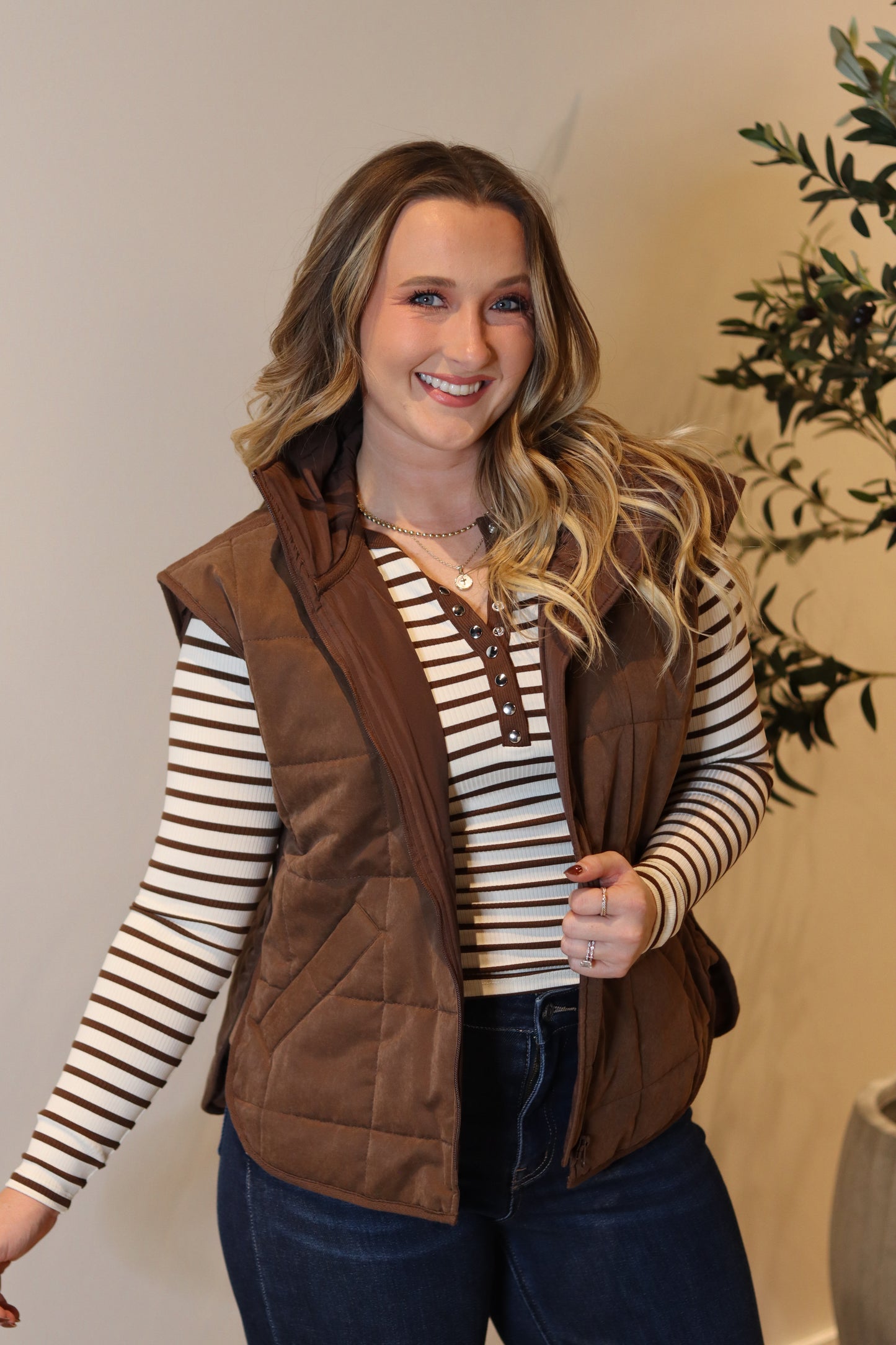 Henley Stripe Knit Top - Cream