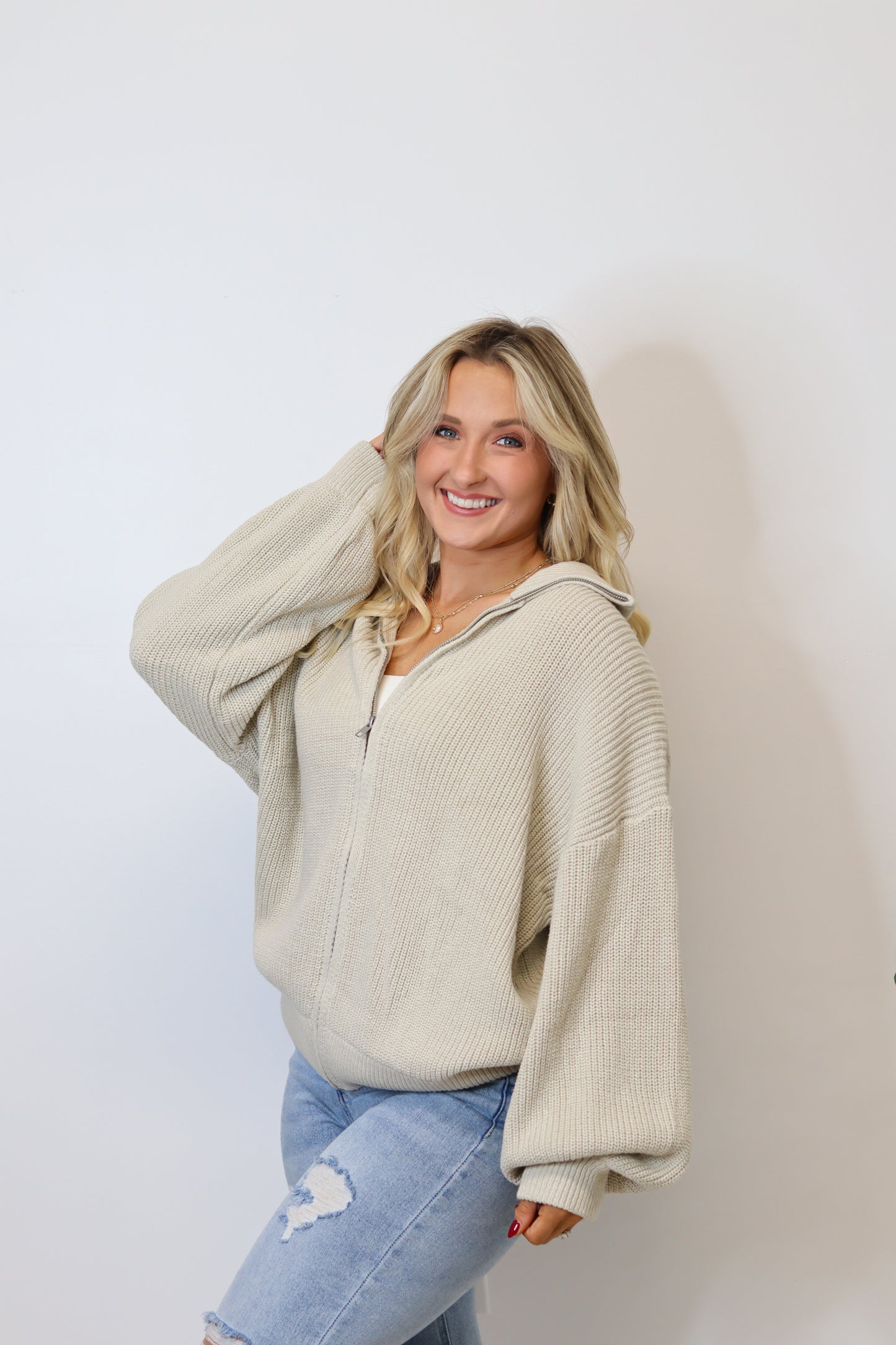 Cozy Days Zip Up - Taupe