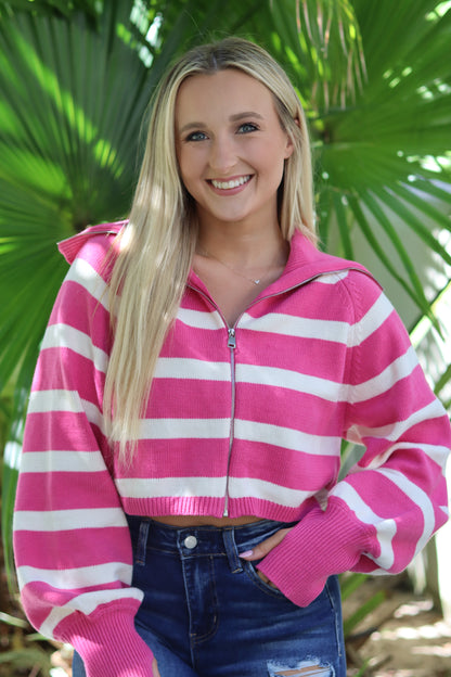 Bailey Striped Zip Up Sweater