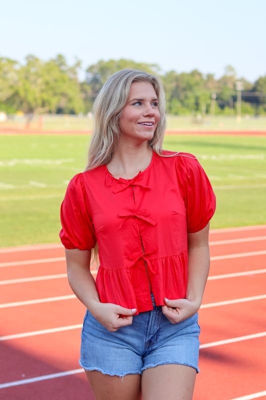 Hailey Bow Blouse - Red