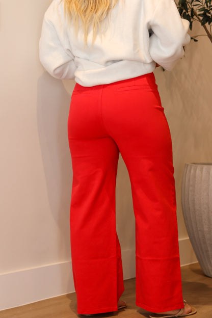 Clarey High Waisted Pants - Red