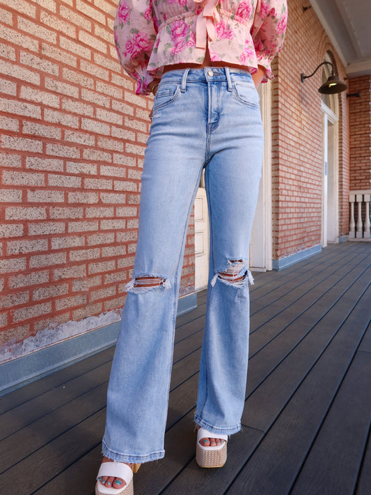 Eloise High Rise Distressed Flare