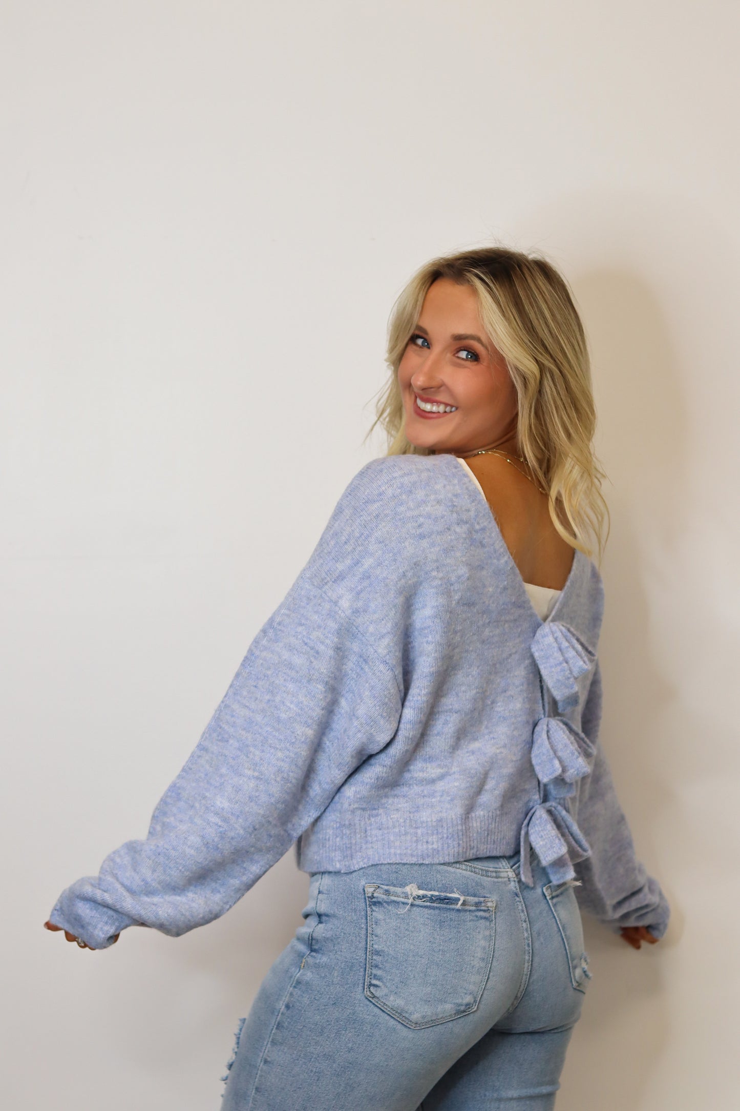 Bow Essence Knit Top - Baby Blue