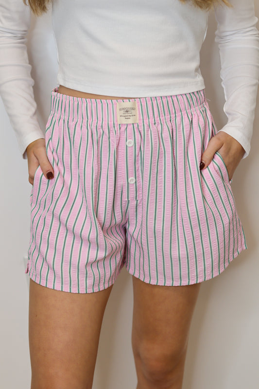 Everyday Boxer Shorts - Pink/Green Halo Stripes