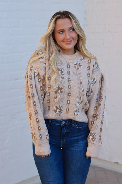 Blooming Vines Floral Knit Sweater