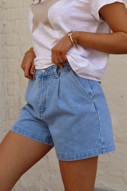 Backroads Pleated Denim Shorts