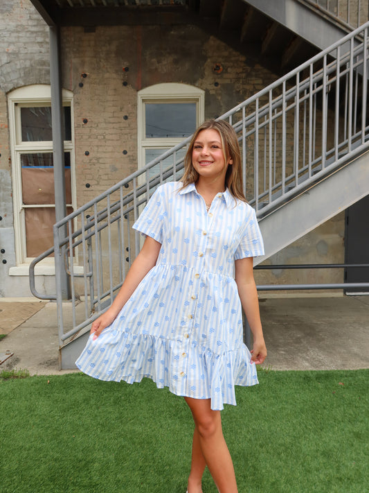 Flower Girl Striped Shirt Dress
