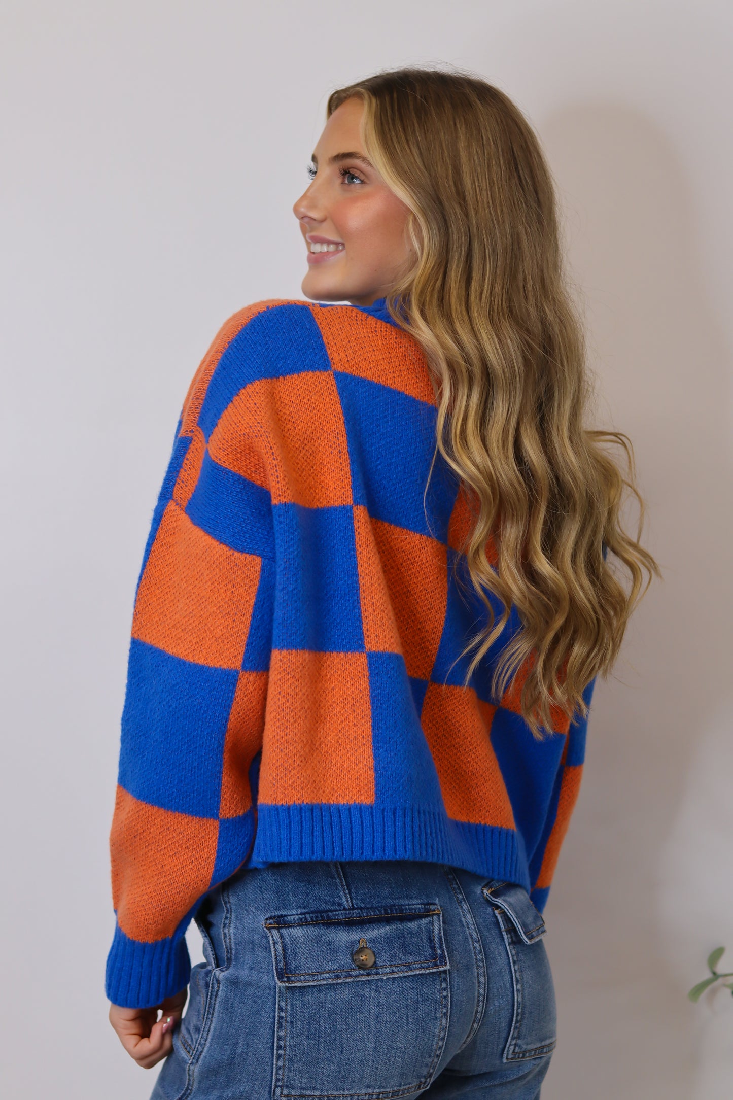 Happy Place Sweater Top - Orange & Blue