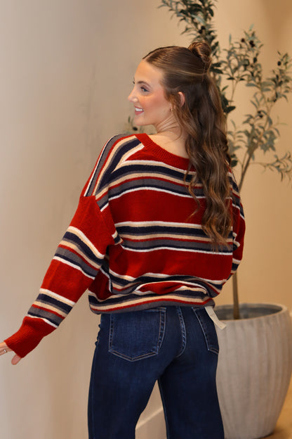 Henley Striped Sweater
