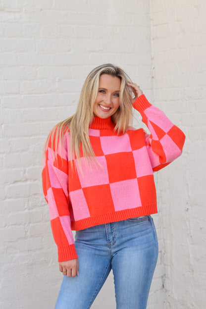 Happy Place Sweater Top - Pink & Orange