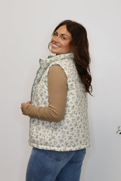 Cold Front Floral Puffer Vest (Reversible)