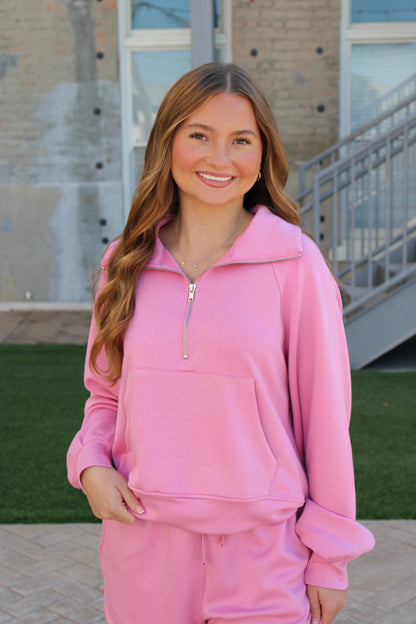 Savannah Knit Zip Top - Pink