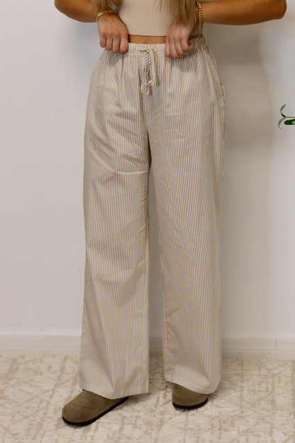 Dana Striped Pants - Taupe & White