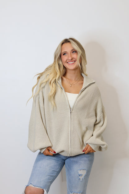 Cozy Days Zip Up - Taupe