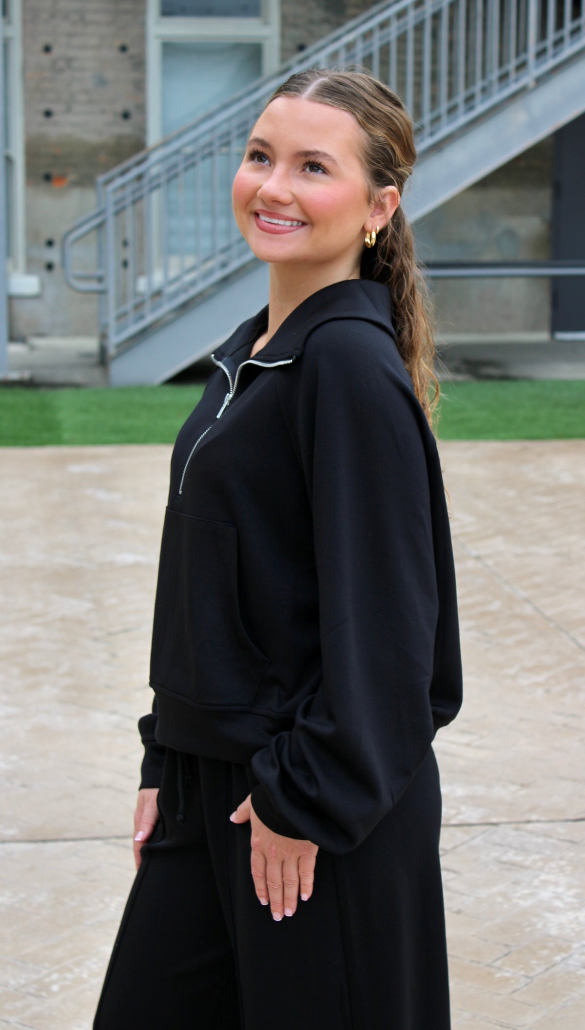Savannah Knit Zip Top - Black