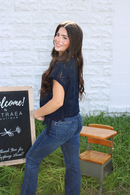 Louisa Crochet Sweater - Navy