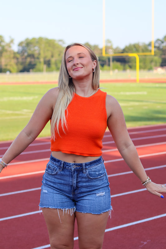 Lara Cropped Knit Top - Orange