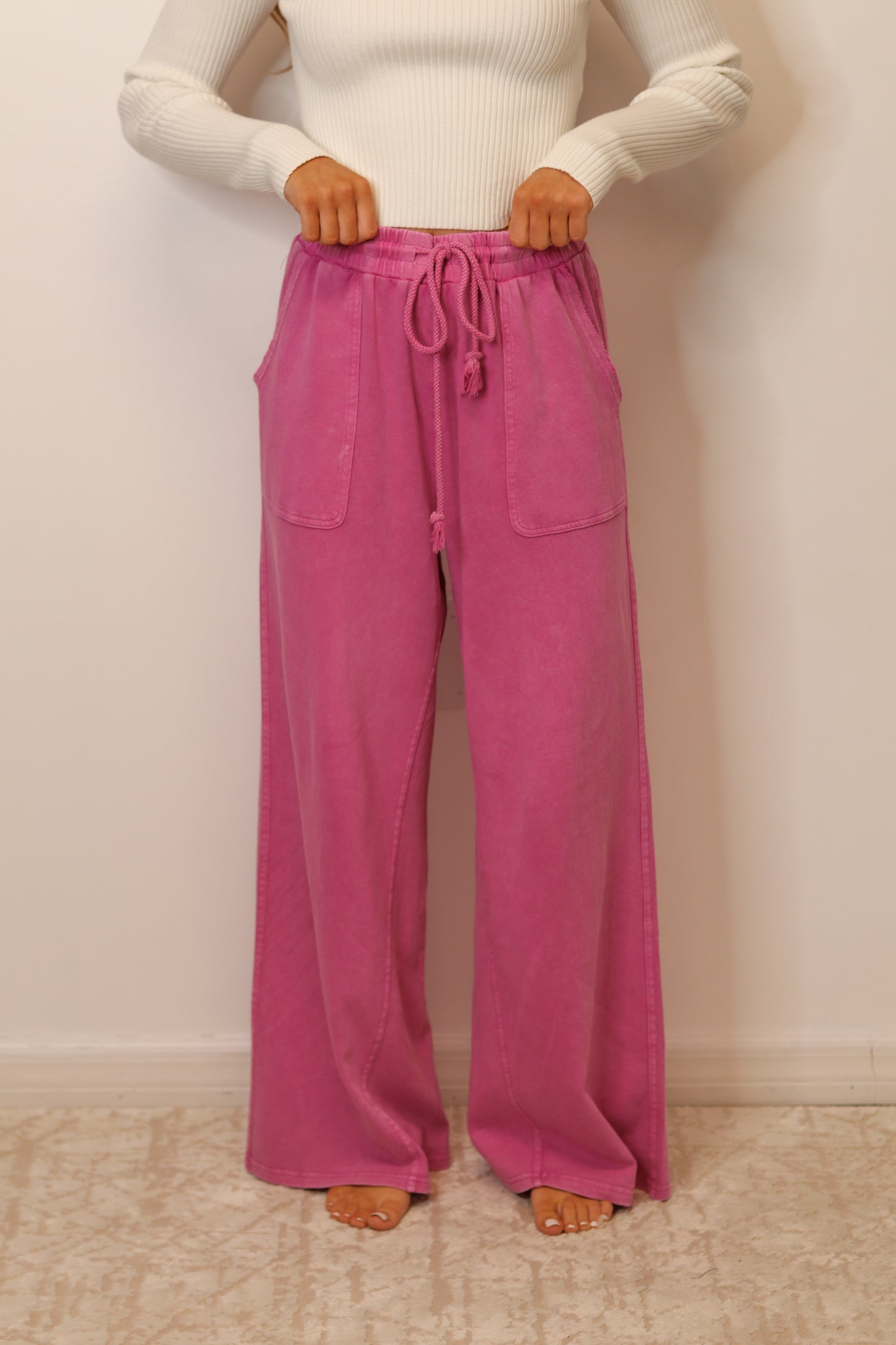 Nala Terry Knit Pants - Carnation