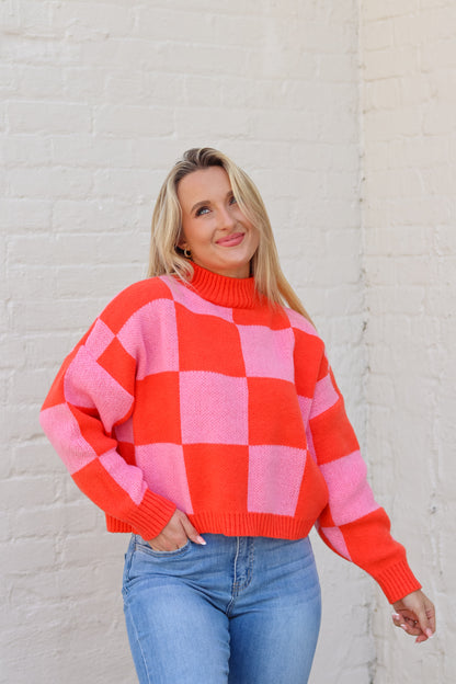 Happy Place Sweater Top - Pink & Orange