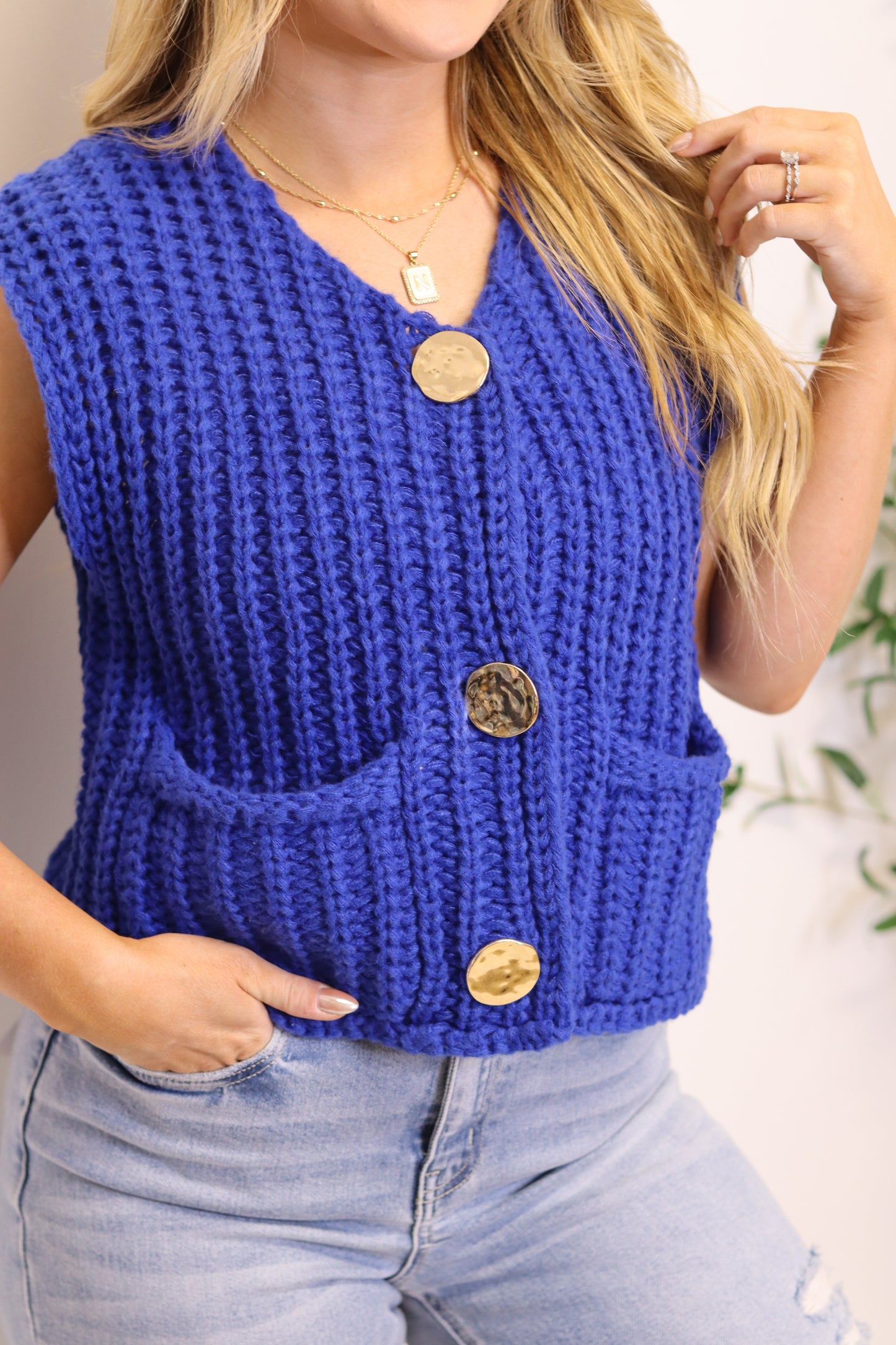 Charming Knit Vest - Royal Blue