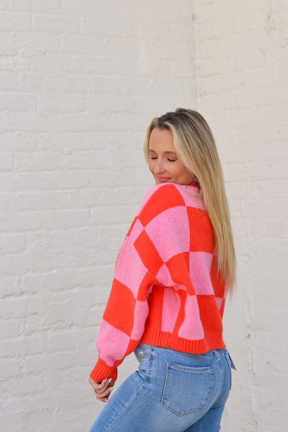 Happy Place Sweater Top - Pink & Orange