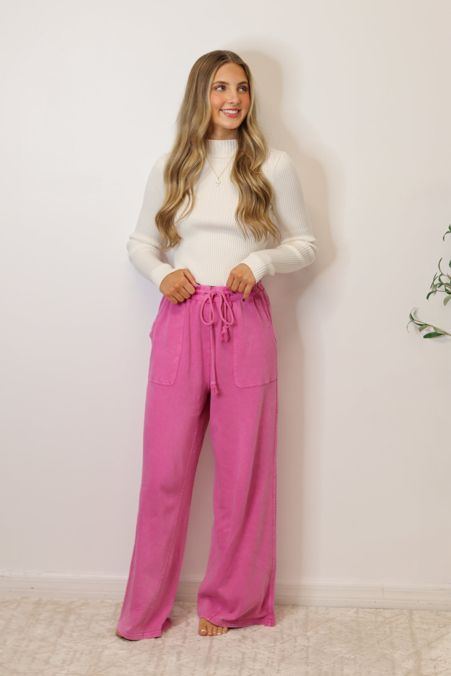 Nala Terry Knit Pants - Carnation