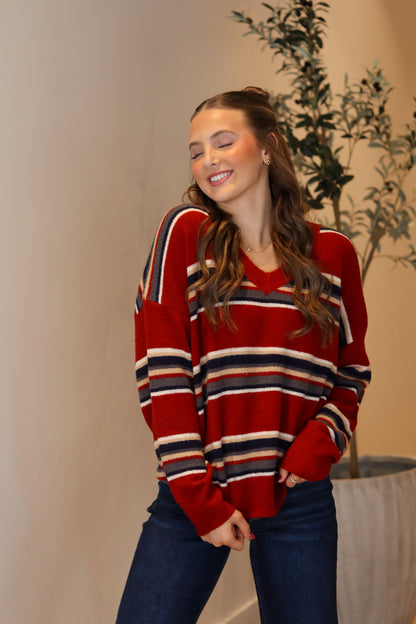 Henley Striped Sweater