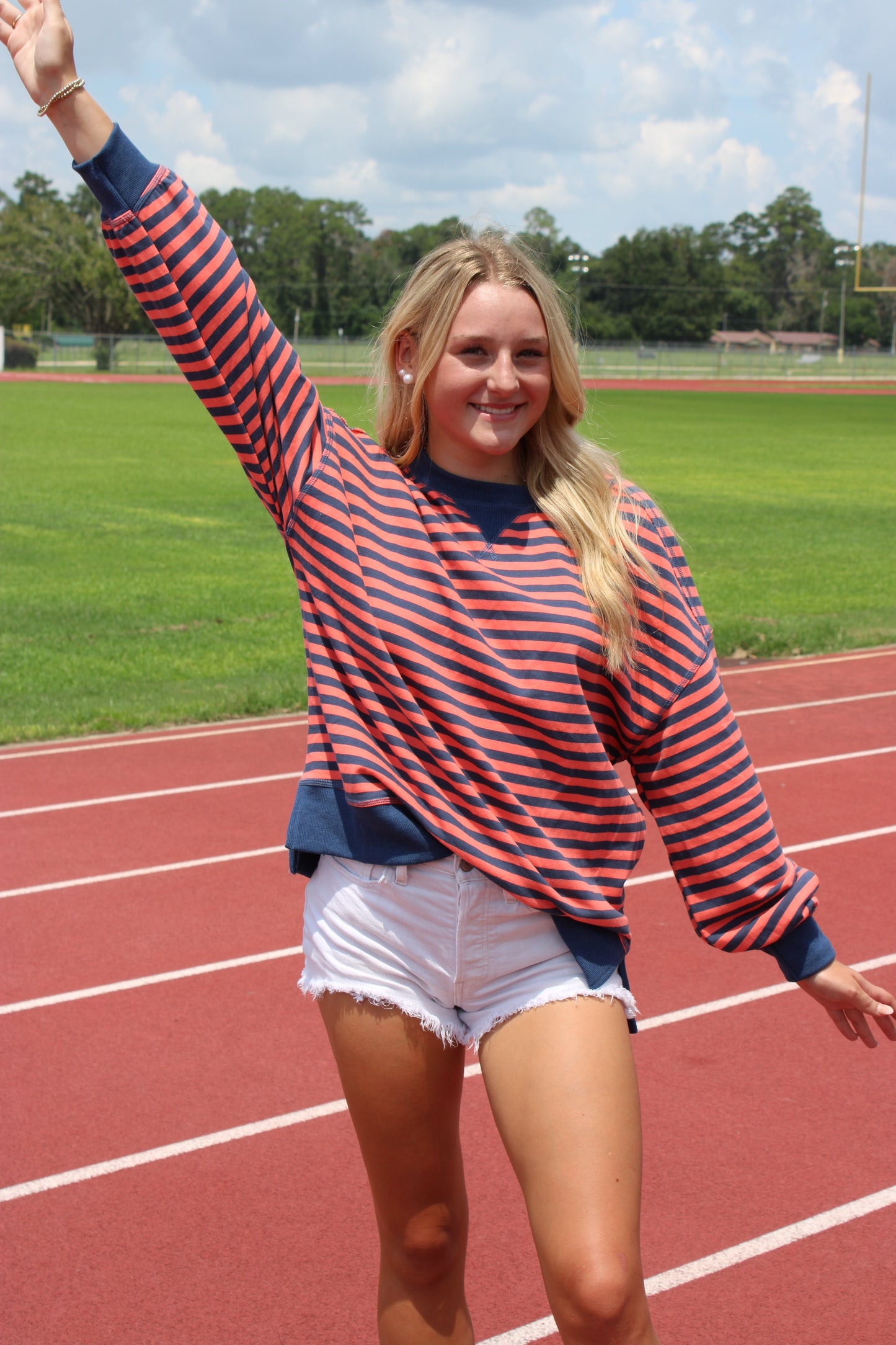 Lexi Sweater - Coral/Navy