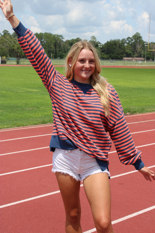 Lexi Sweater - Coral/Navy