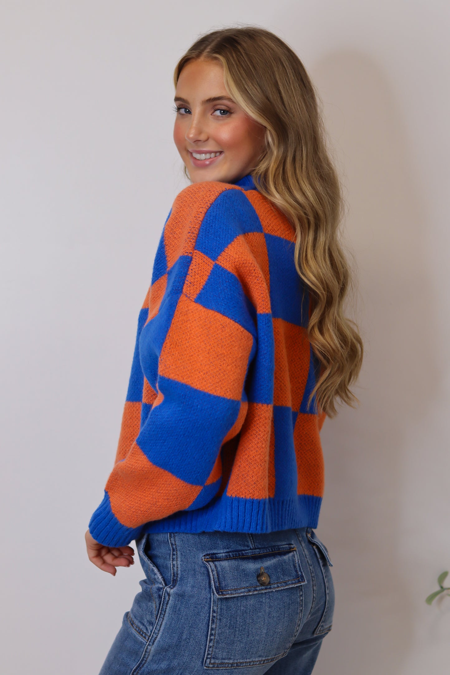 Happy Place Sweater Top - Orange & Blue