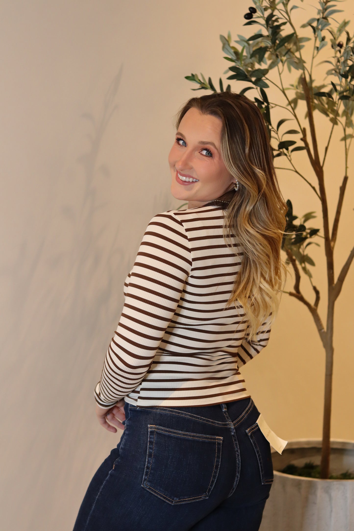 Henley Stripe Knit Top - Cream