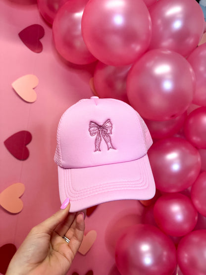 Coquette Ribbon Bow Trucker Hat - Pink