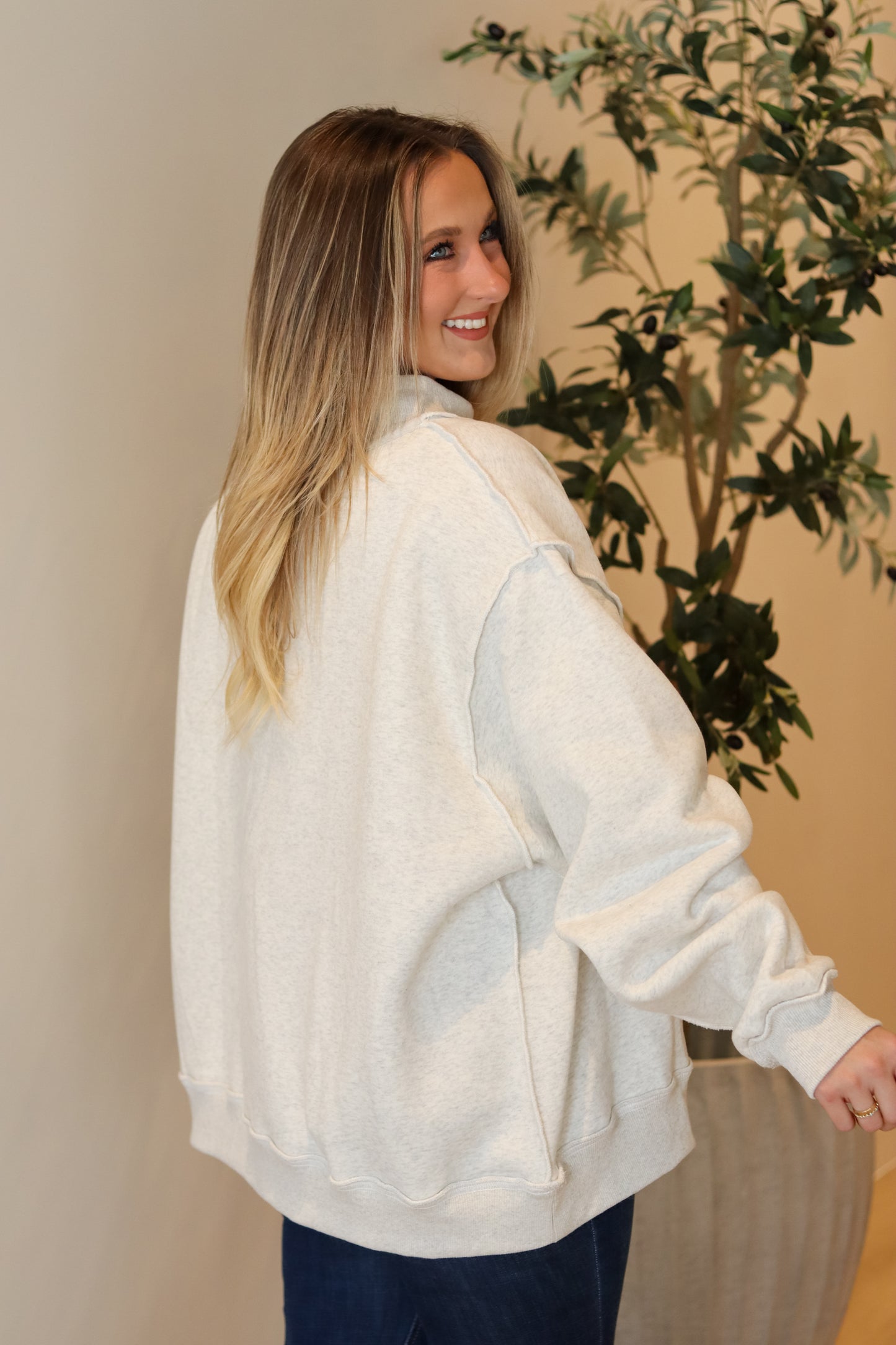 'MERRY' Embroidered Mock Neck Sweatshirt