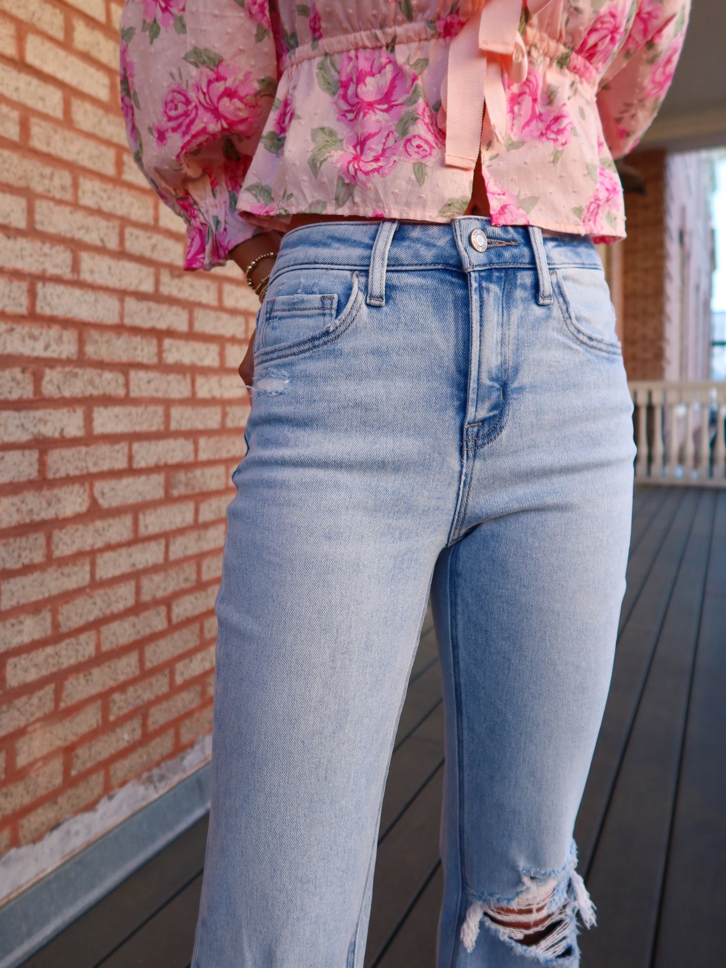 Eloise High Rise Distressed Flare