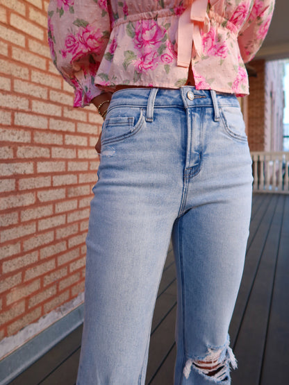 Eloise High Rise Distressed Flare