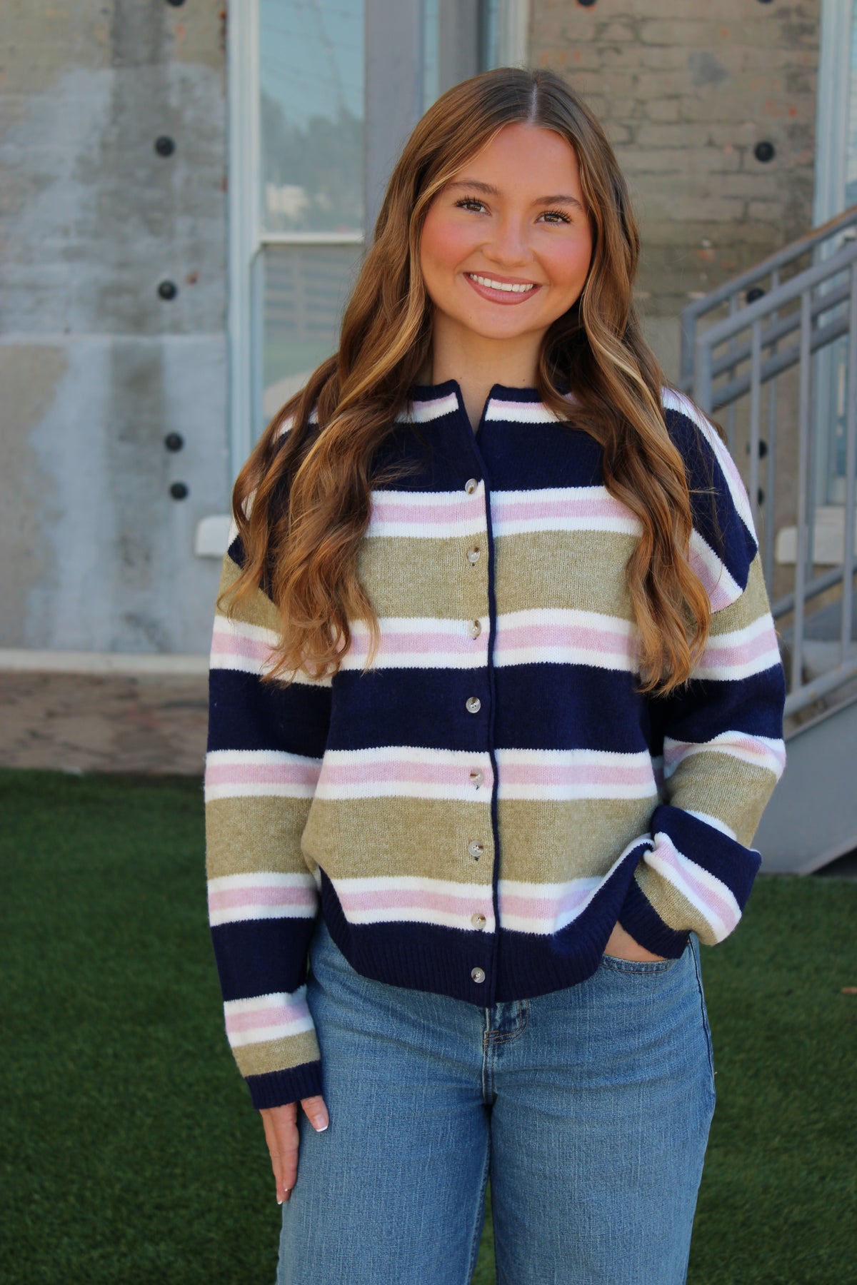 Rory Striped Cardigan - Navy