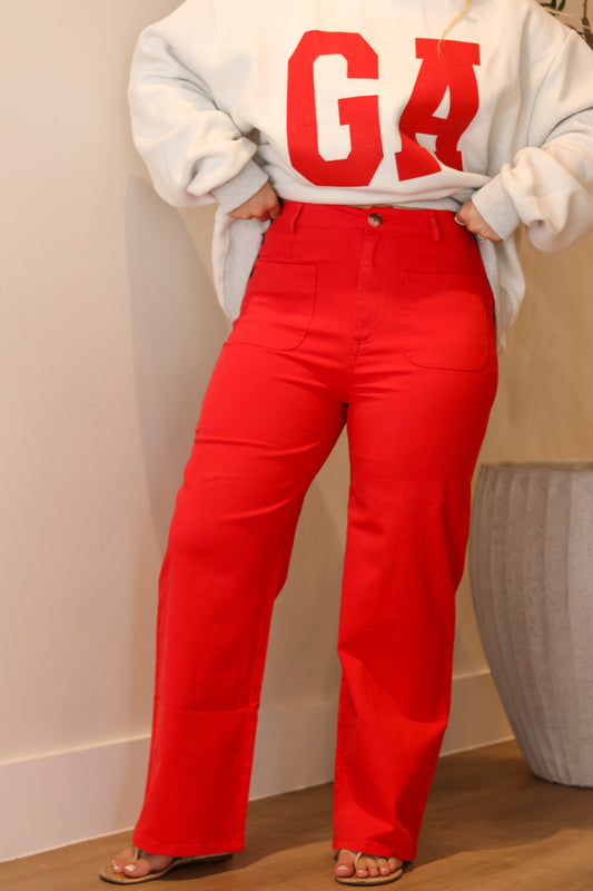 Clarey High Waisted Pants - Red