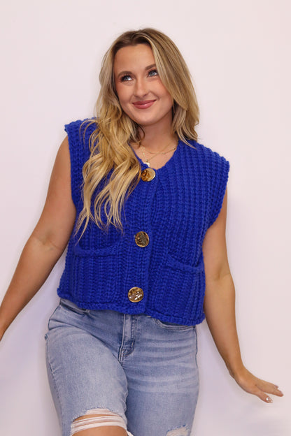 Charming Knit Vest - Royal Blue