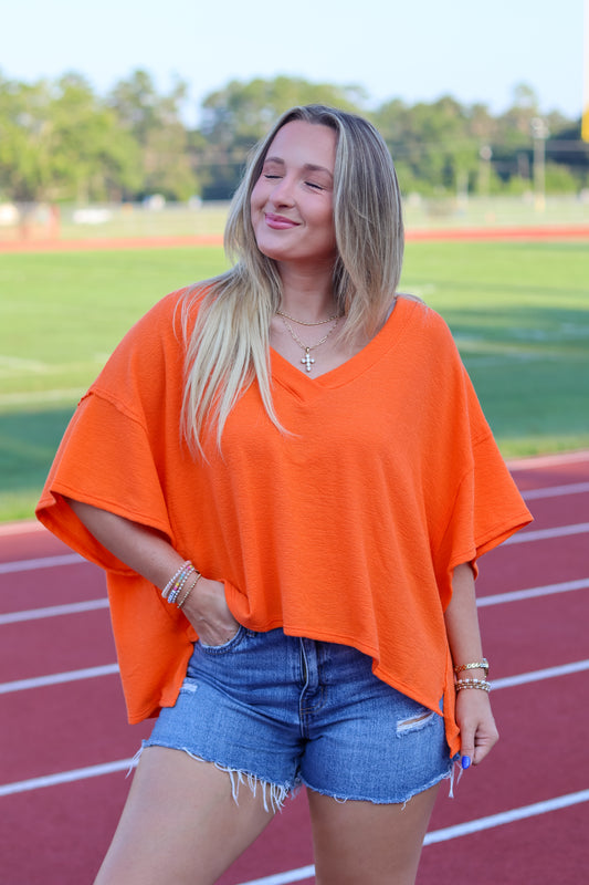 Vienna V-Neck Top - Orange