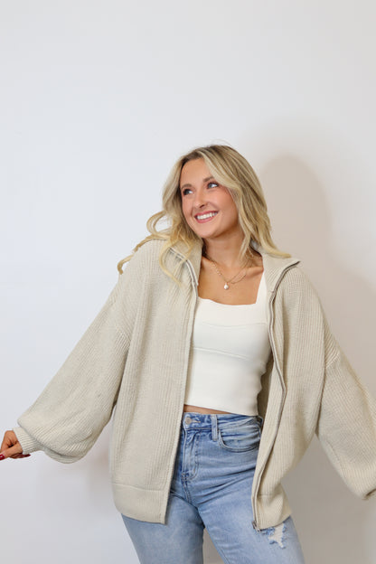 Cozy Days Zip Up - Taupe