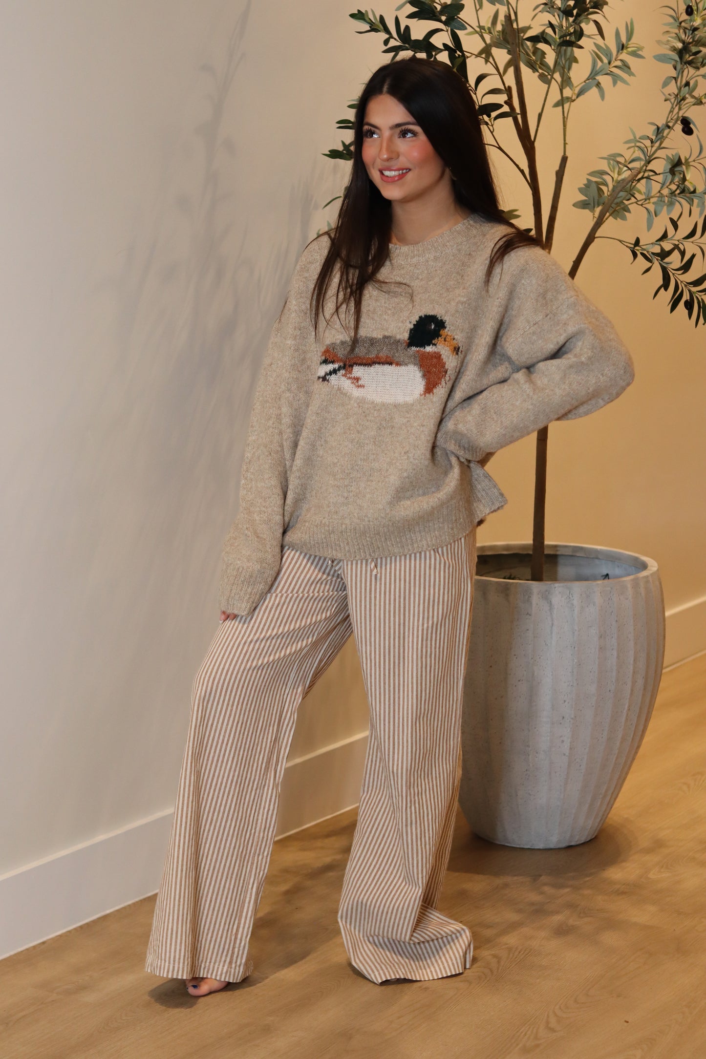 Kenna Striped Pants - Taupe