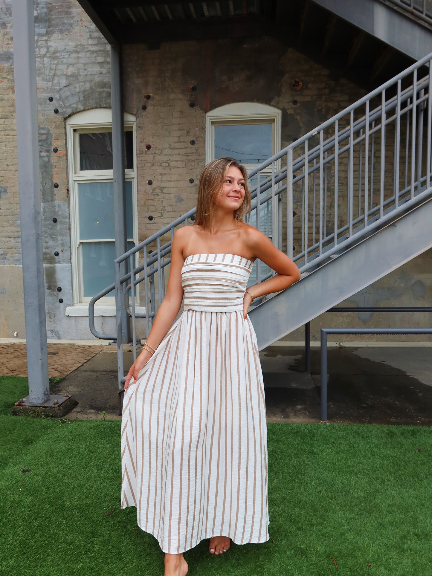 Anniston Striped Linen Midi Dress