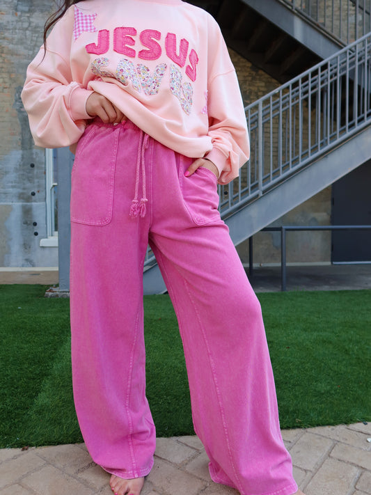 Nala Terry Knit Pants - Carnation