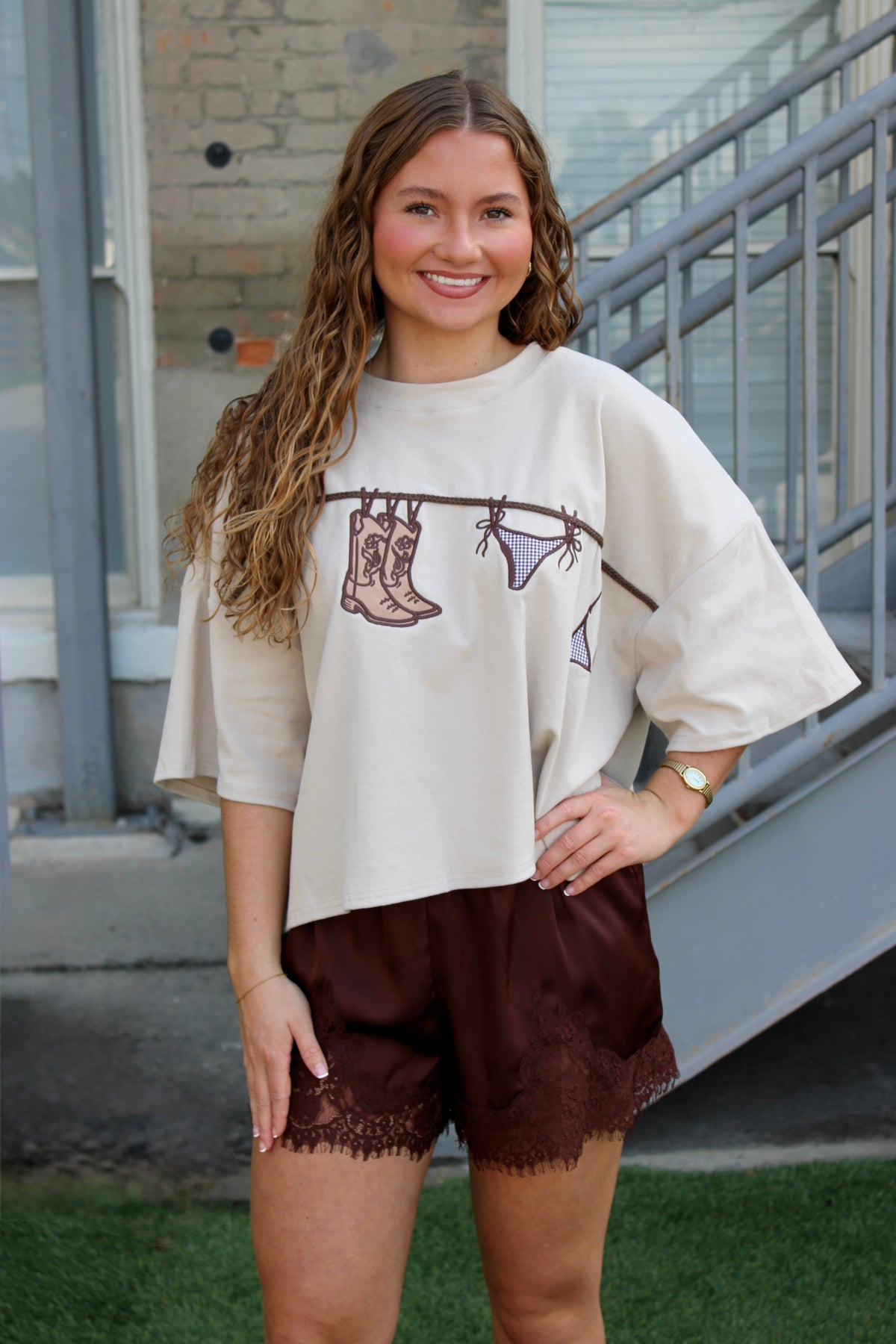 Eliana Lace Trim Shorts - Chocolate